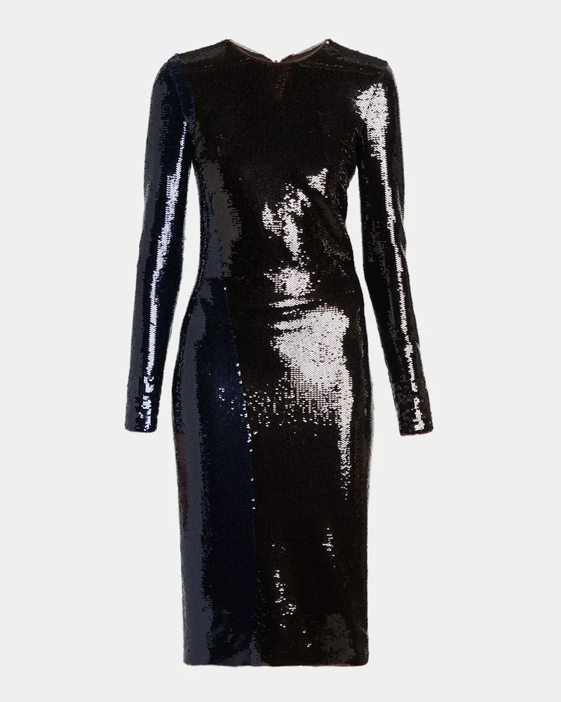 Sequined Long-Sleeve Midi Dress