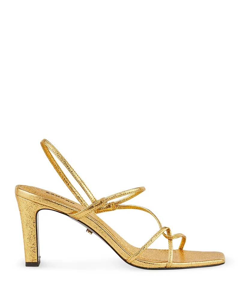 Faye Metallic Square Toe Strappy Slingback Sandals in Gold