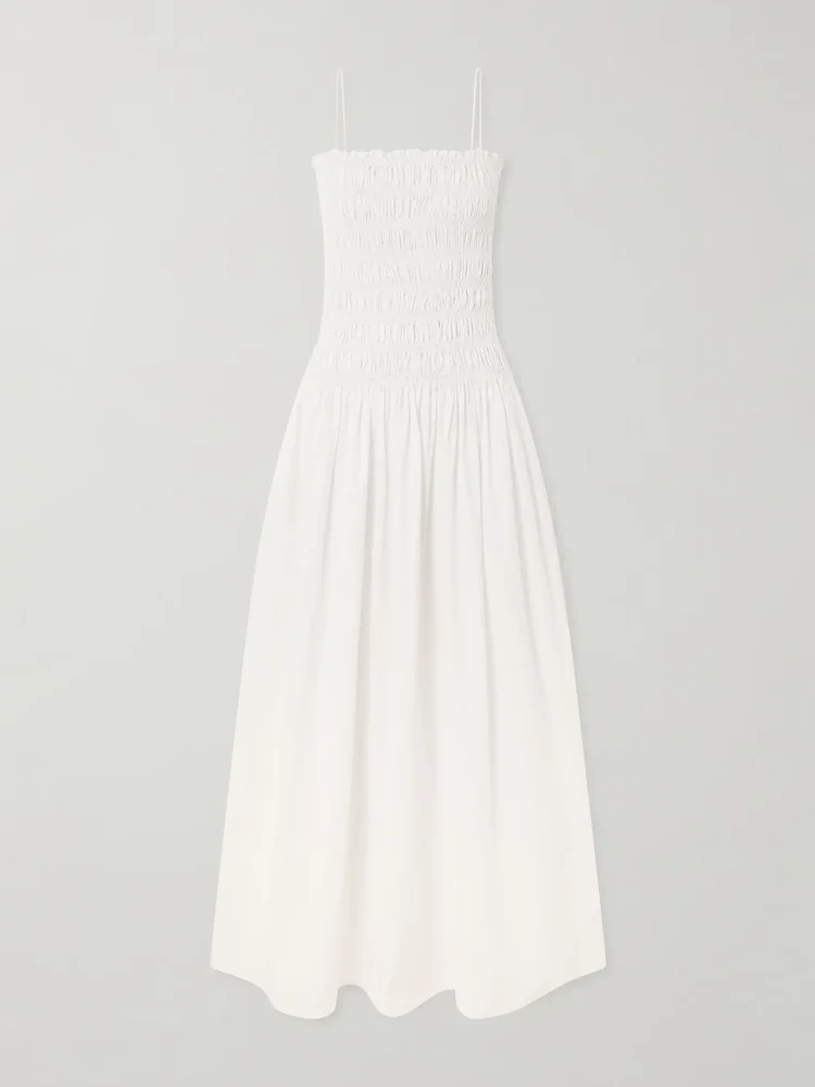 Shirred organic cotton midi dress