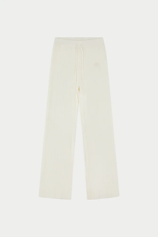 RIBBED KNITTED TROUSERS - CREAM
