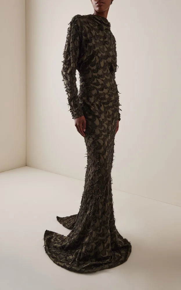 Aberdeen Textured Silk-Wool Maxi Dress