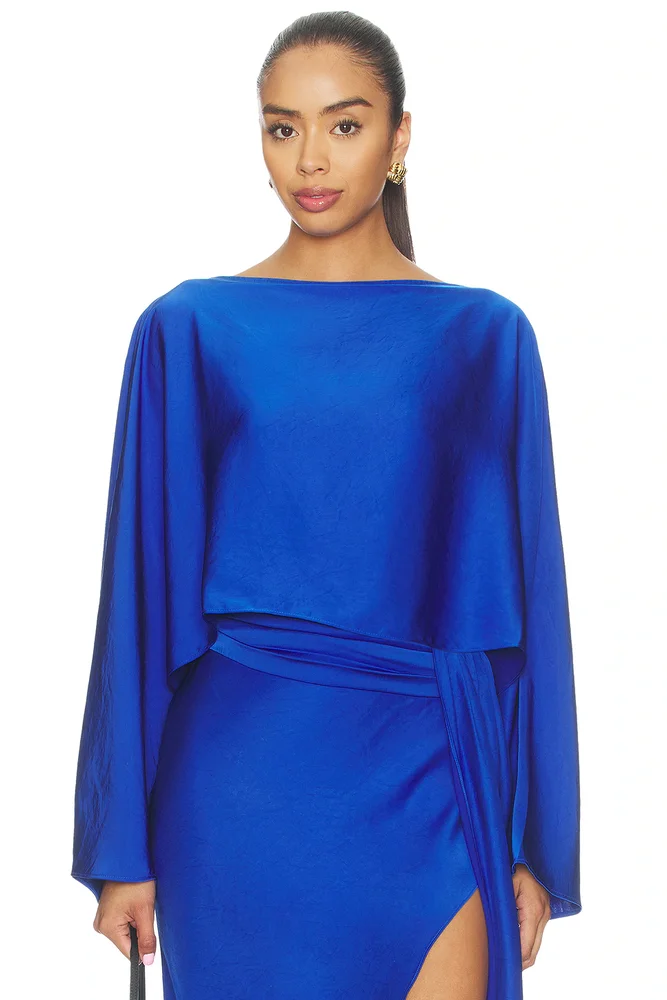 Lightweight Satin Boat Neck Caftan Top