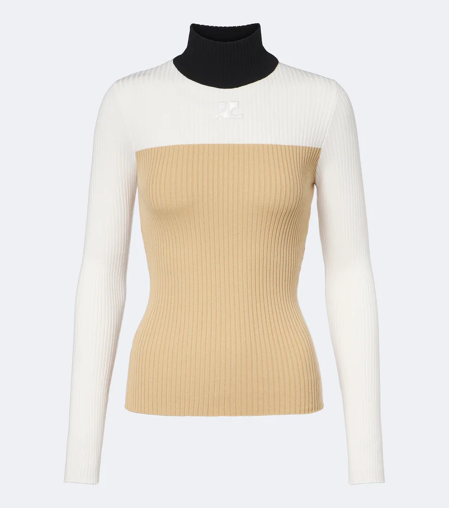 Colorblocked ribbed-knit ski top