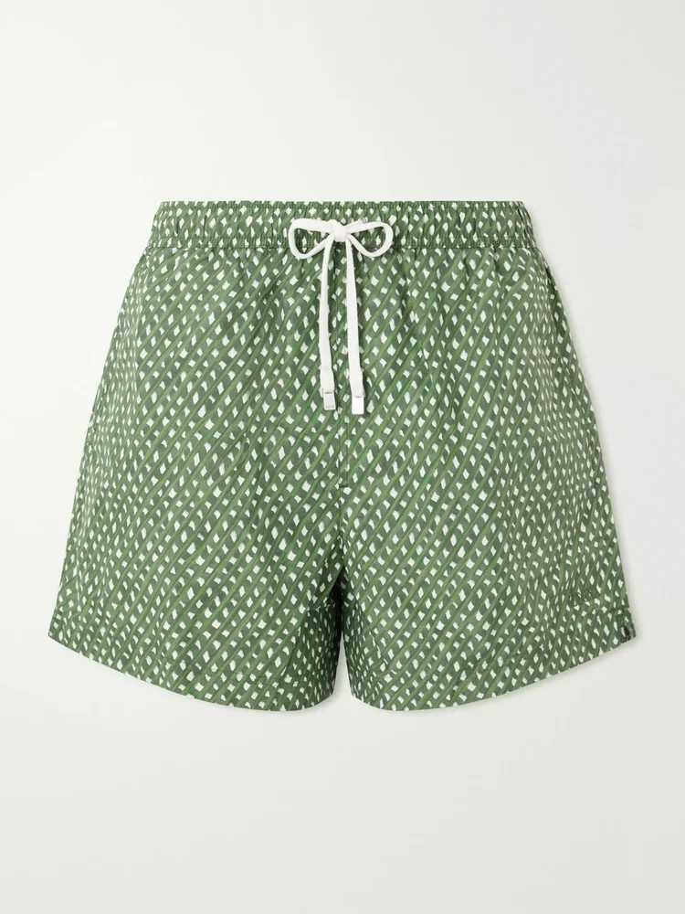 Straight-Leg Printed Cotton Swim Shorts