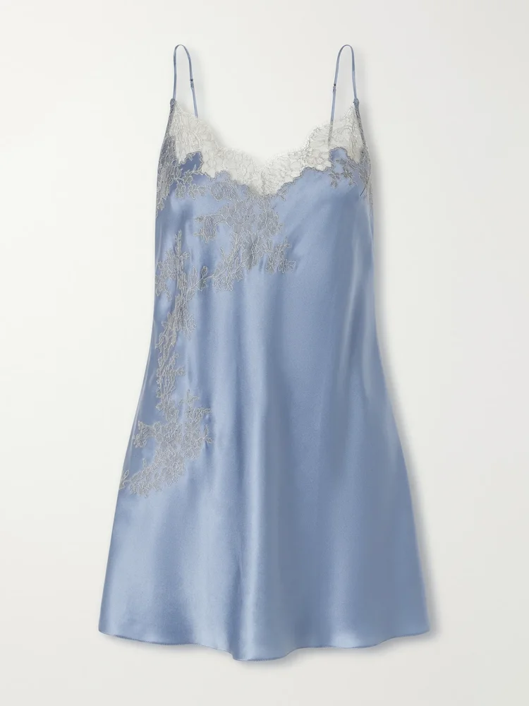 Lace-embroidered silk-satin mini dress