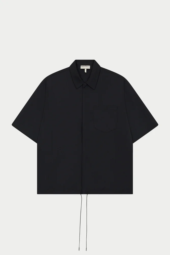 NYLON DRAWCORD SHIRT - BLACK