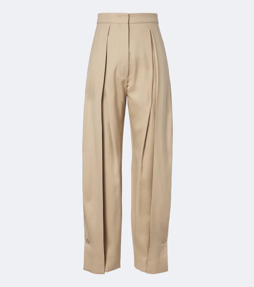 Pleated cotton-blend wide-leg pants