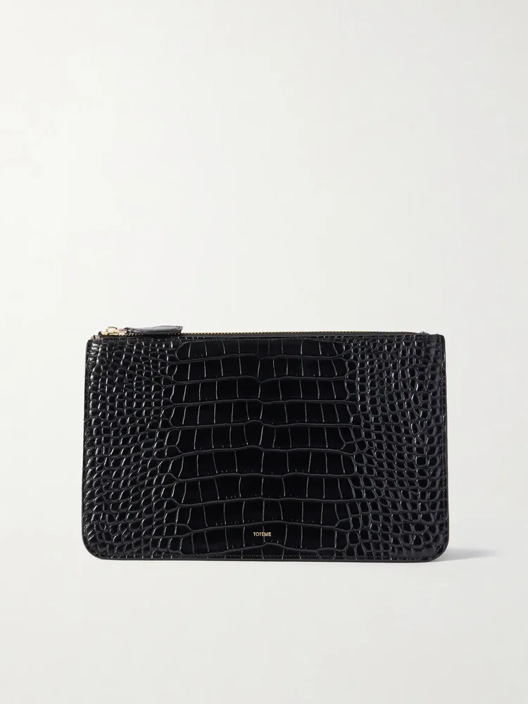 Threefold croc-effect leather clutch