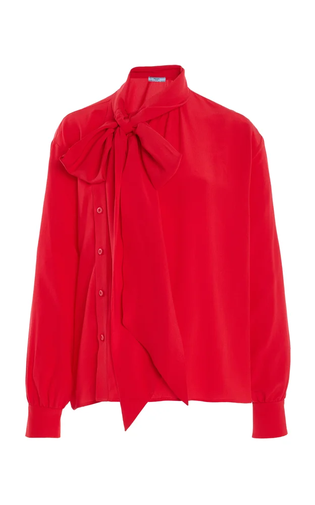 Tie-Neck Marocain-Silk Shirt