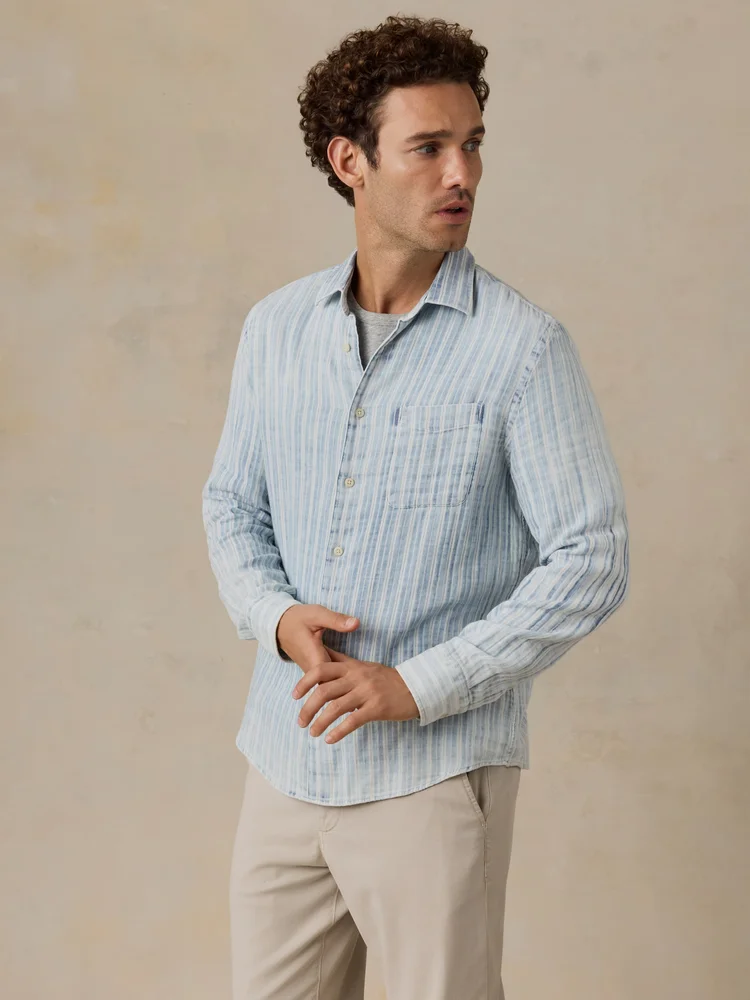 Virginia Double Collar Shirt - Striped Poplin