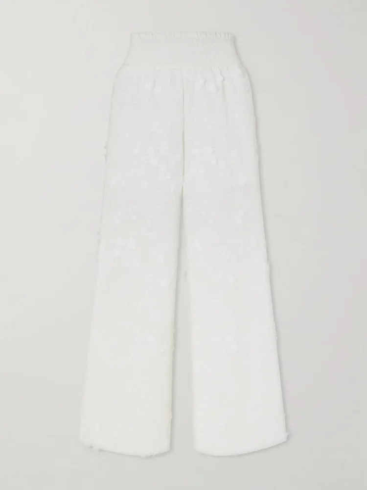Speranza embroidered fil-coupé cotton straight-leg pants