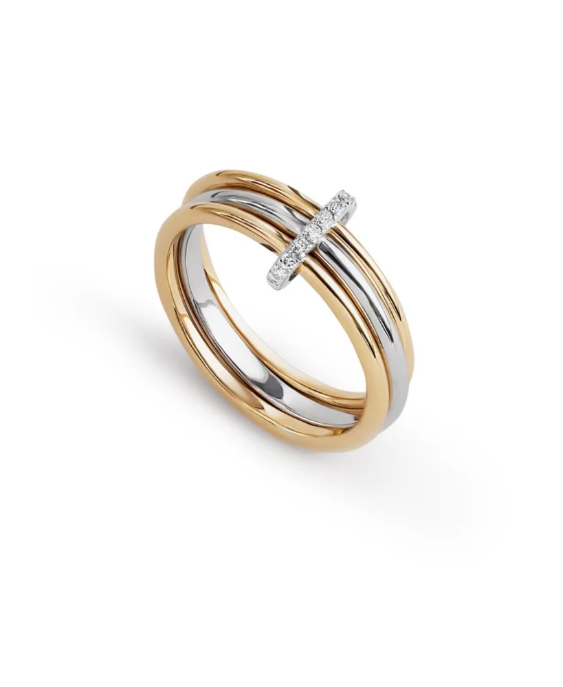 Solid Yellow Gold Two Tone Trio Diamond Link Ring