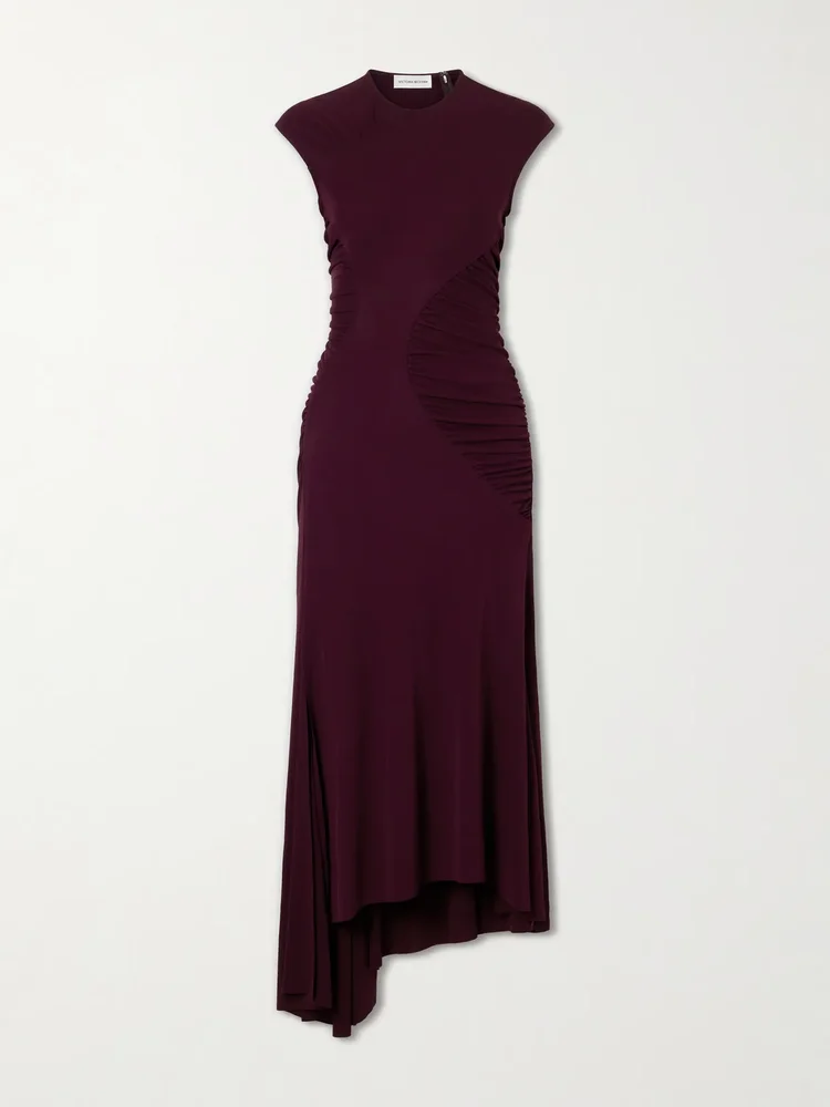 gathered jersey midi dress