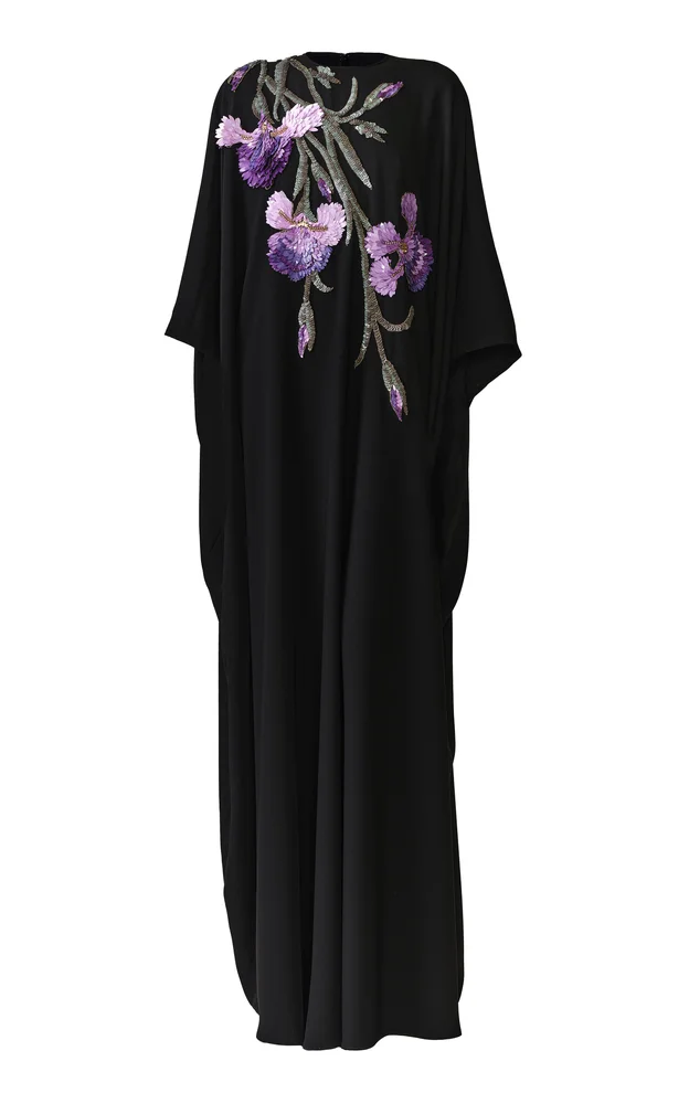 Caftan Floral Applique Maxi Dress