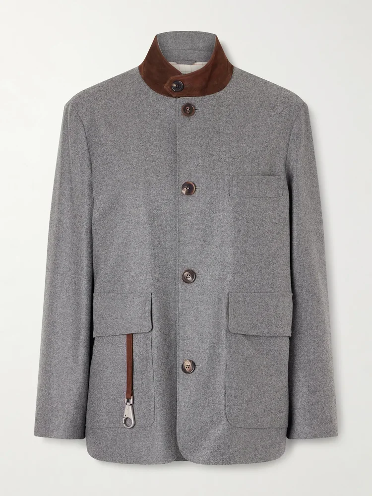 Roadster suede-trimmed wool and cashmere-blend jacket