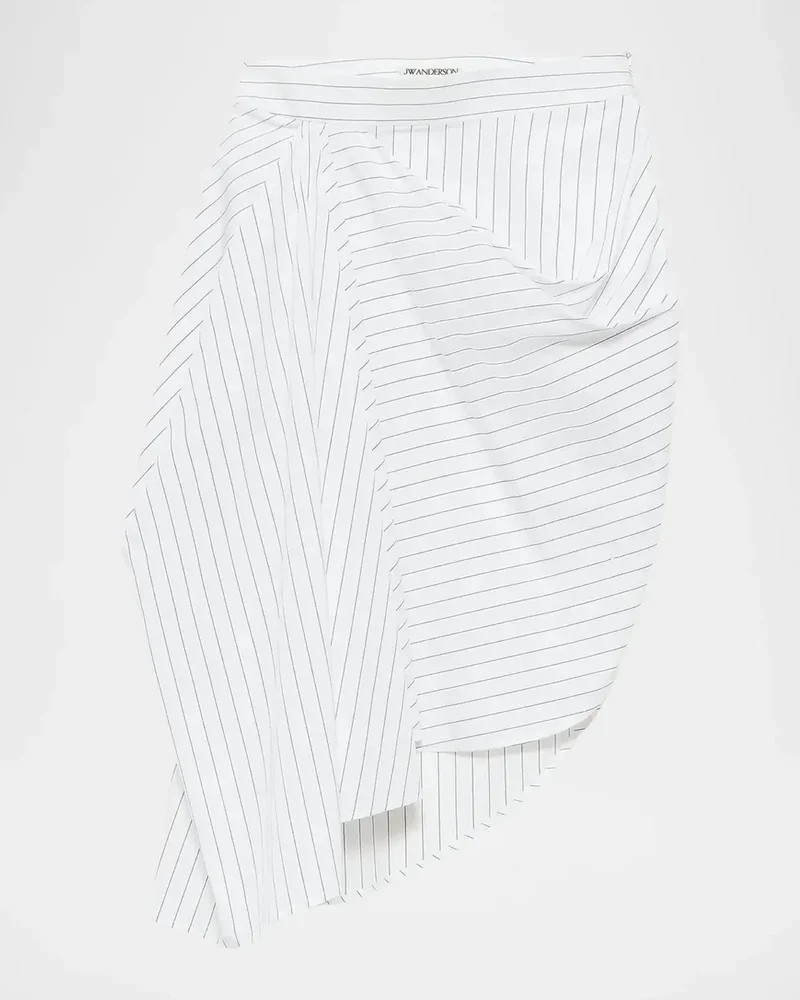 Asymmetric Pinstripe Cotton Midi Skirt