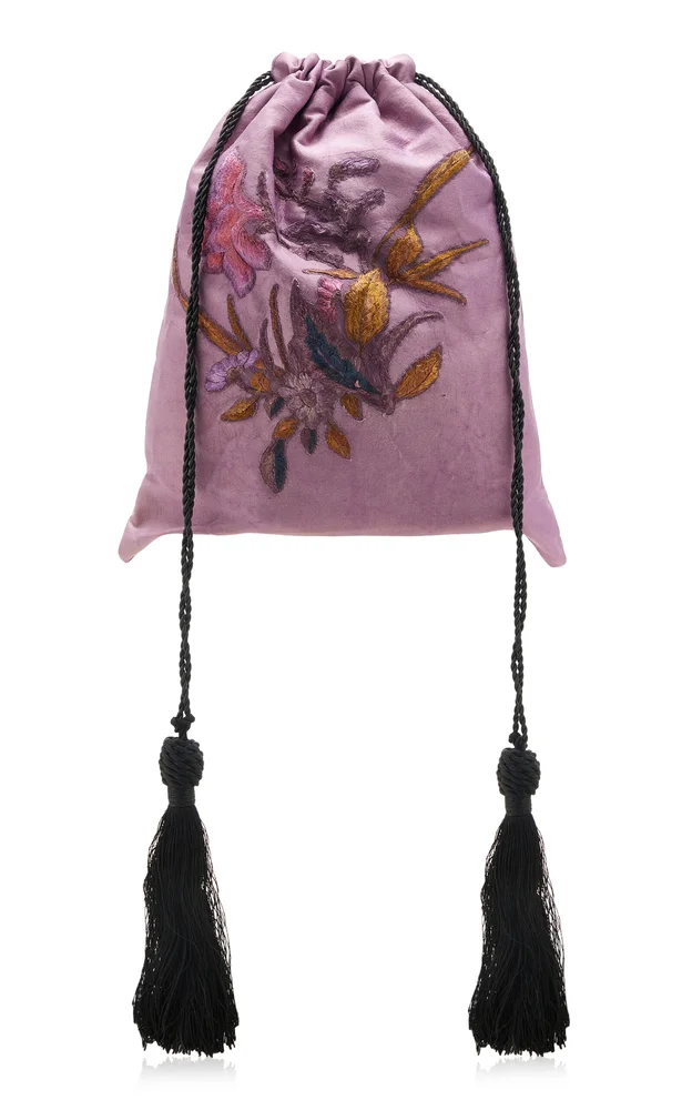 Drawstring Embroidered Silk Bag