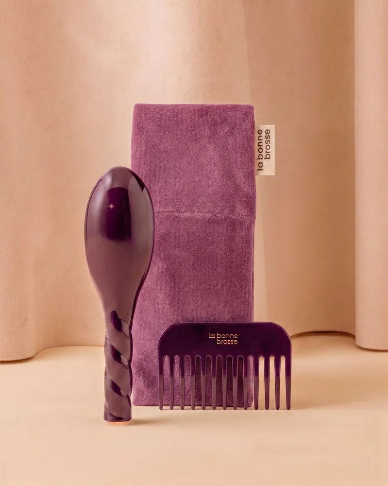 Trio : La Petite Brosse, son Peigne et sa Pochette Édition Limitée Aubergine