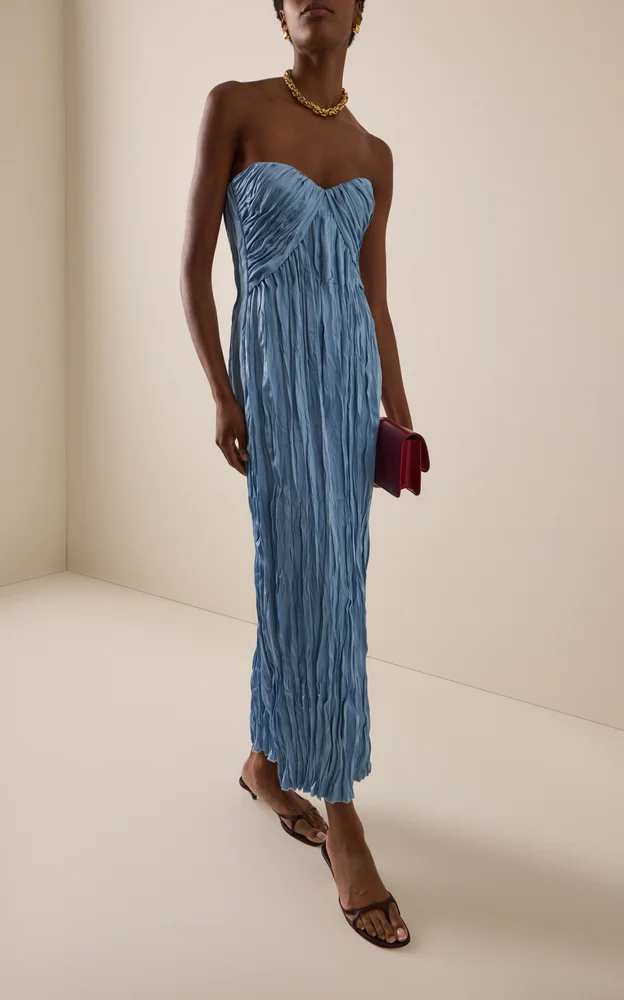 Bustier Pleated Crepe Maxi Dress