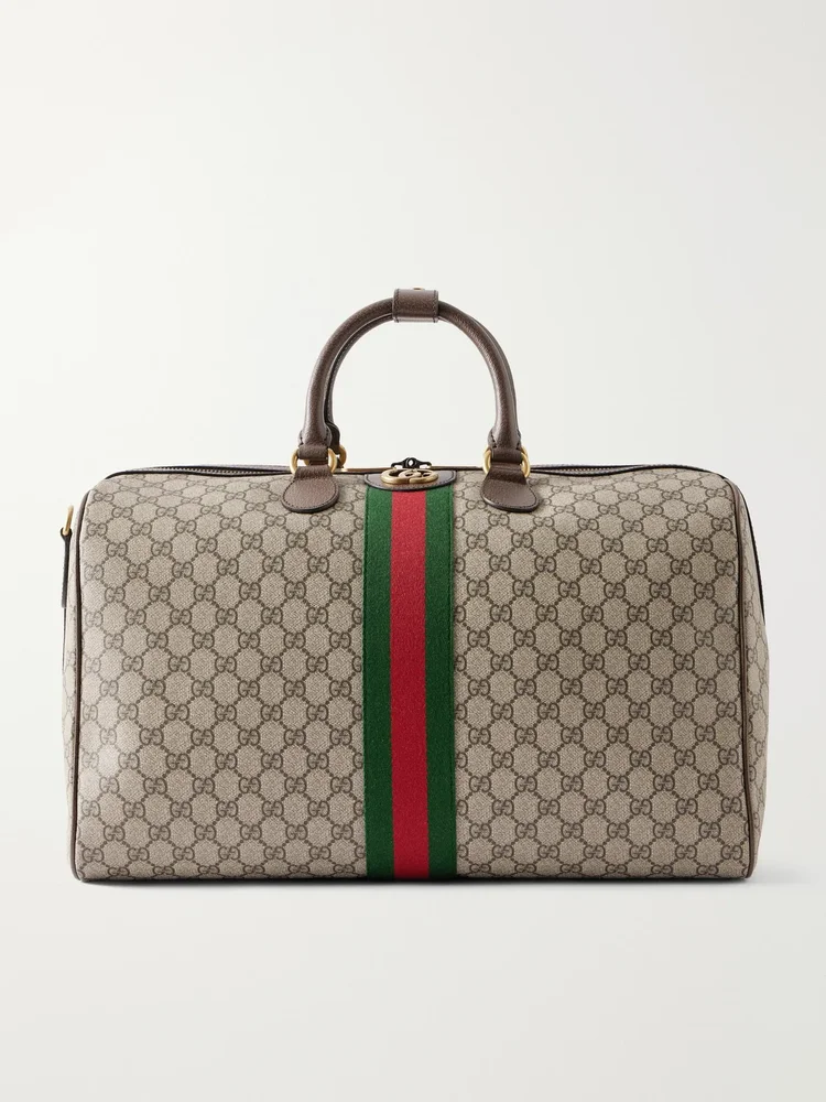 Savoy leather coated canvas-jacquard tote