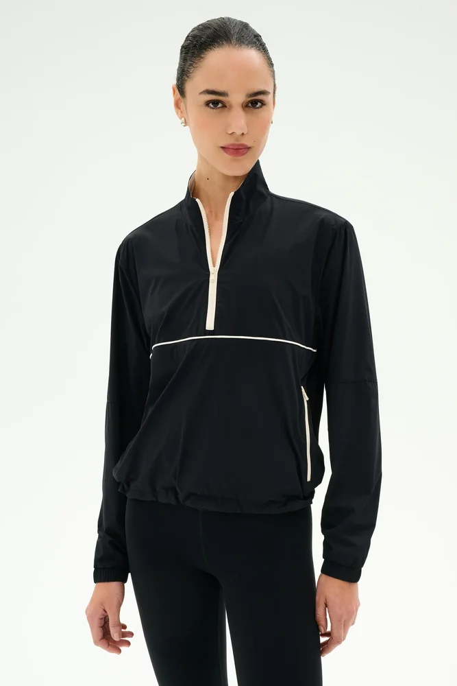Lyle Woven Nylon Pullover - Black/Creme