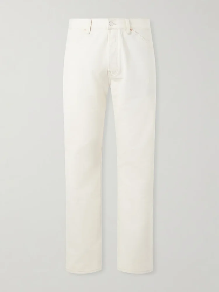 Straight-Leg Leather-Trimmed Jeans