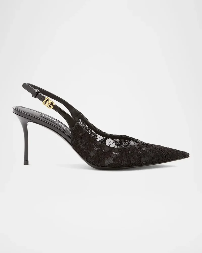 75mm Lace Slingback Pumps