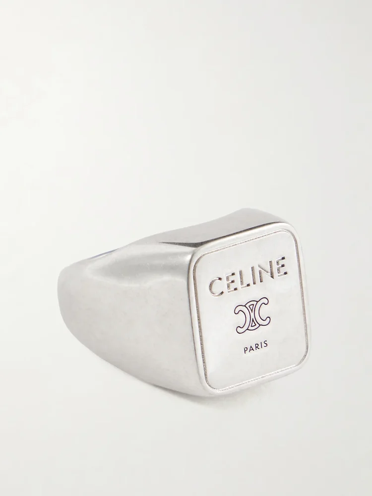 Triomphe-Engraved Silver-Tone Signet Ring