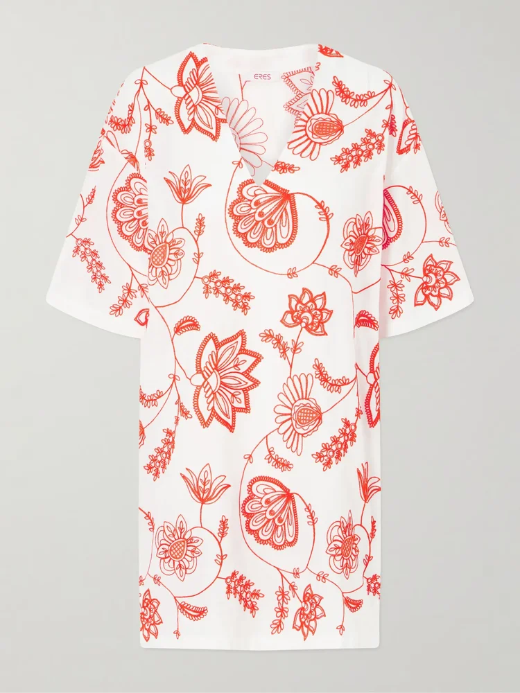 Embroidered cotton-blend mini dress