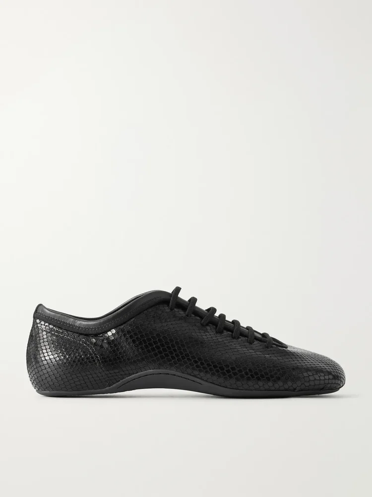 Snake-effect leather sneakers
