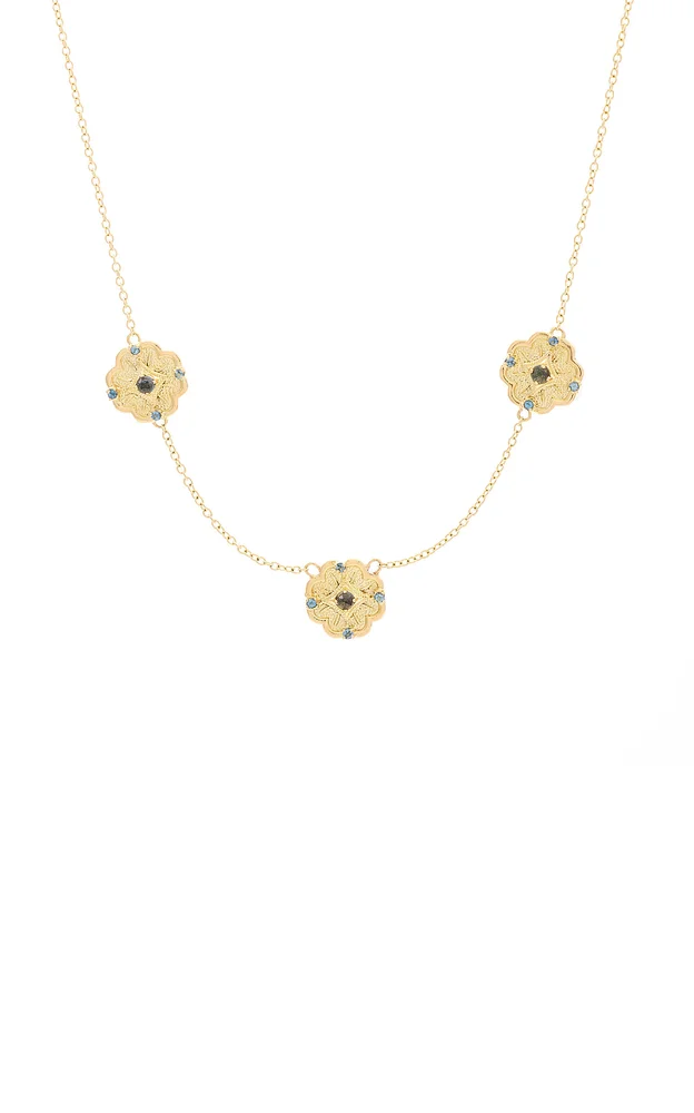 London Blue 18k Yellow Gold Clover Necklace