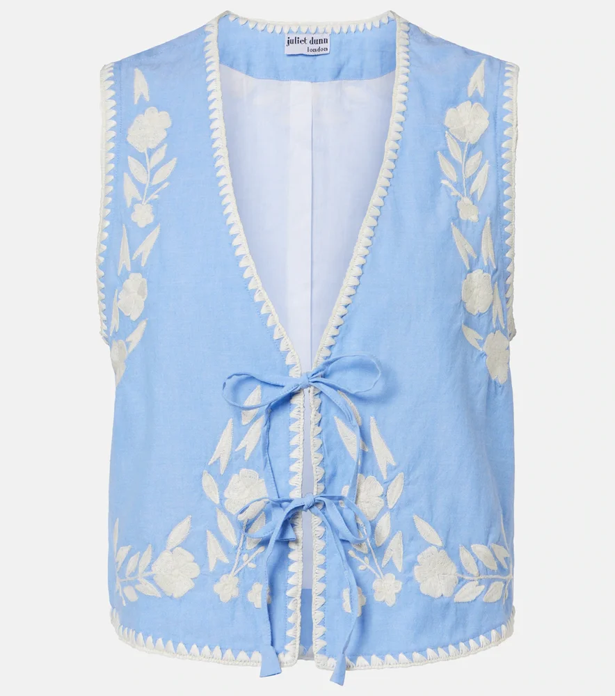 Embroidered cotton chambray vest