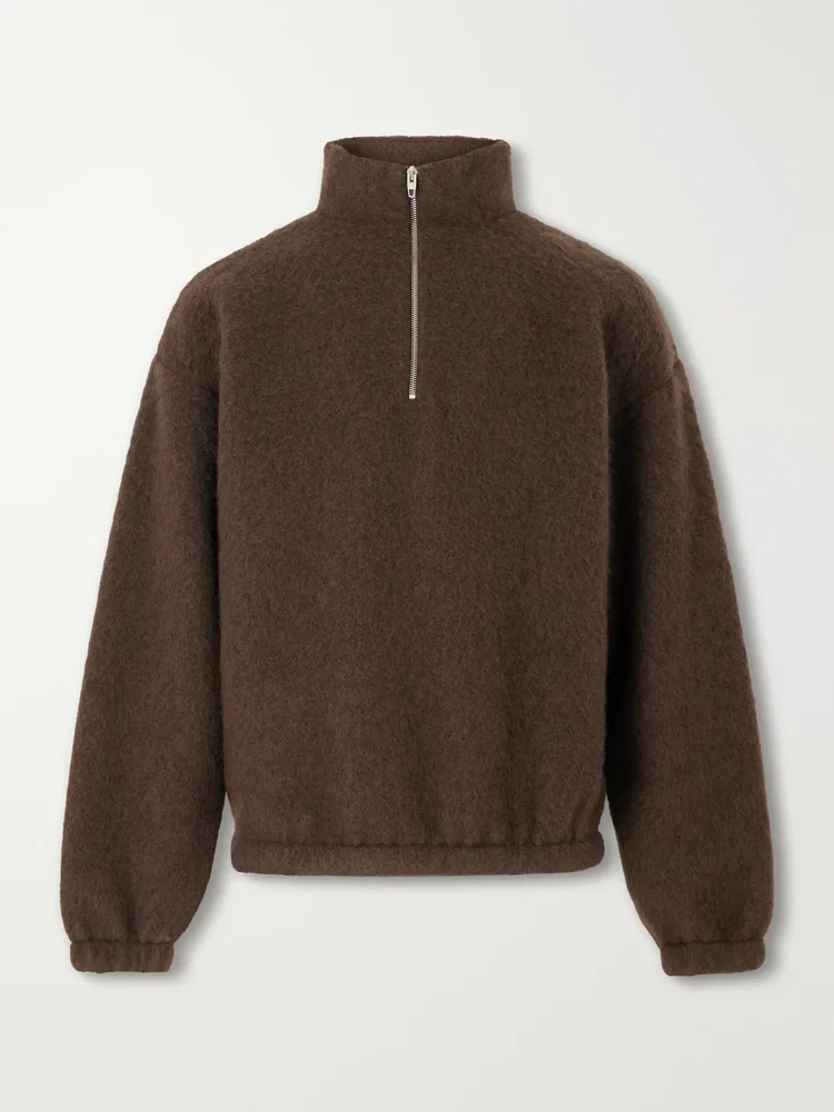 Wool-Blend Brushed Half-Zip Sweater