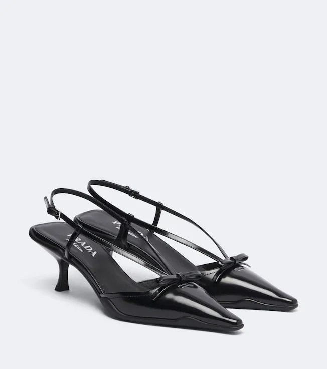Bow-detail leather slingback pumps