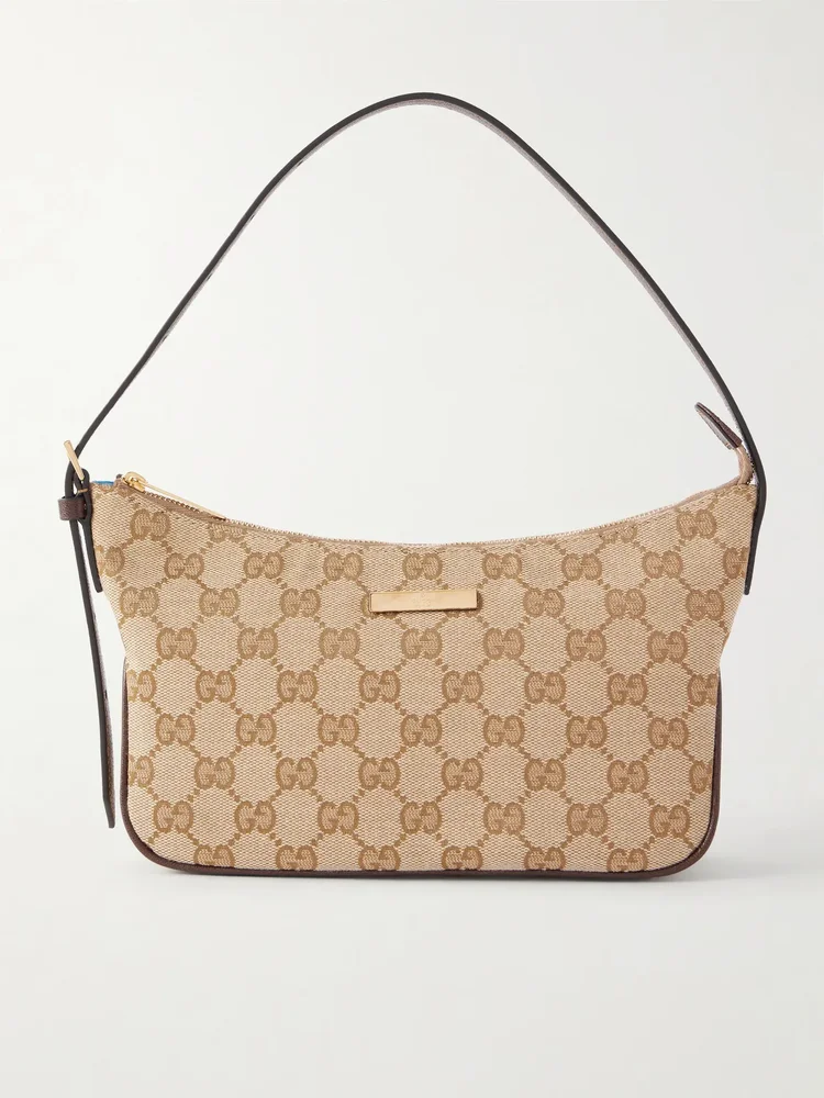 Gucci Lady Lunetta leather-trimmed canvas-jacquard shoulder bag