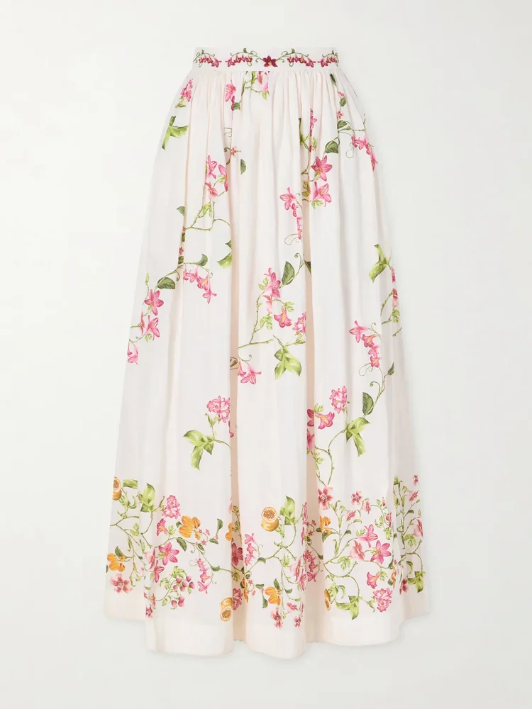 Tangelo floral-print linen maxi skirt