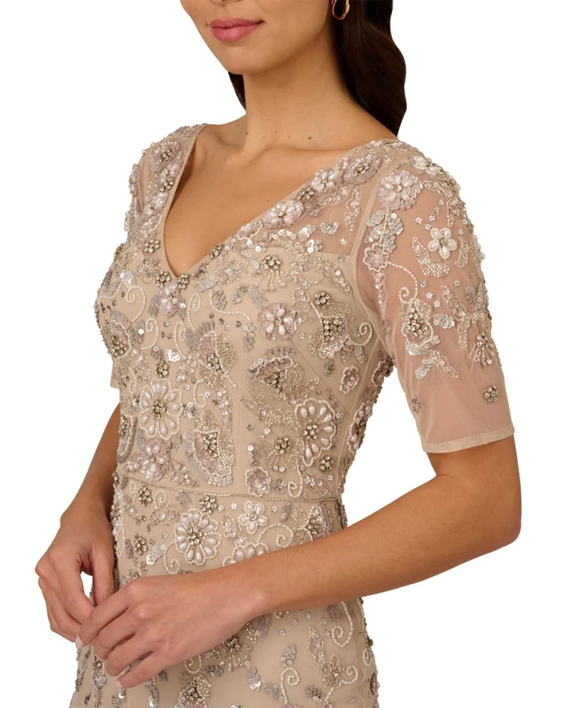 Beaded Mesh Long Dress