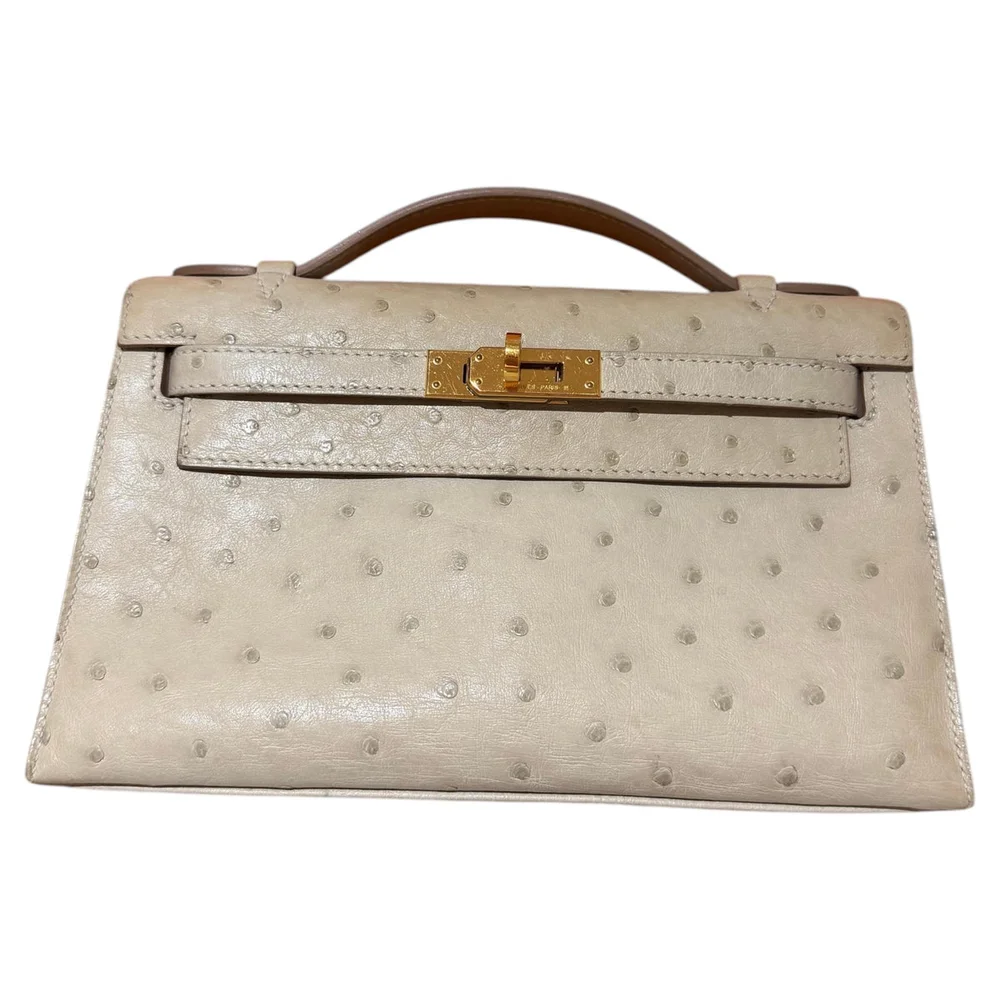 Pre-Owned Kelly Pochette Gris Perle Ostrich