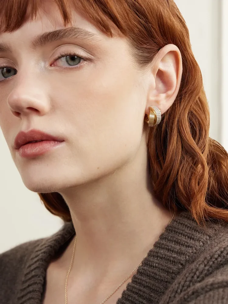 Tri Linked 14-karat gold and diamonds hoop earrings