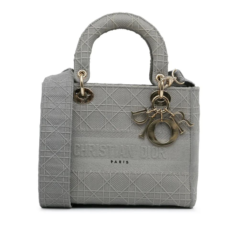 Pre-Owned Lady D-Lite Bag Cannage Embroidered Canvas Medium