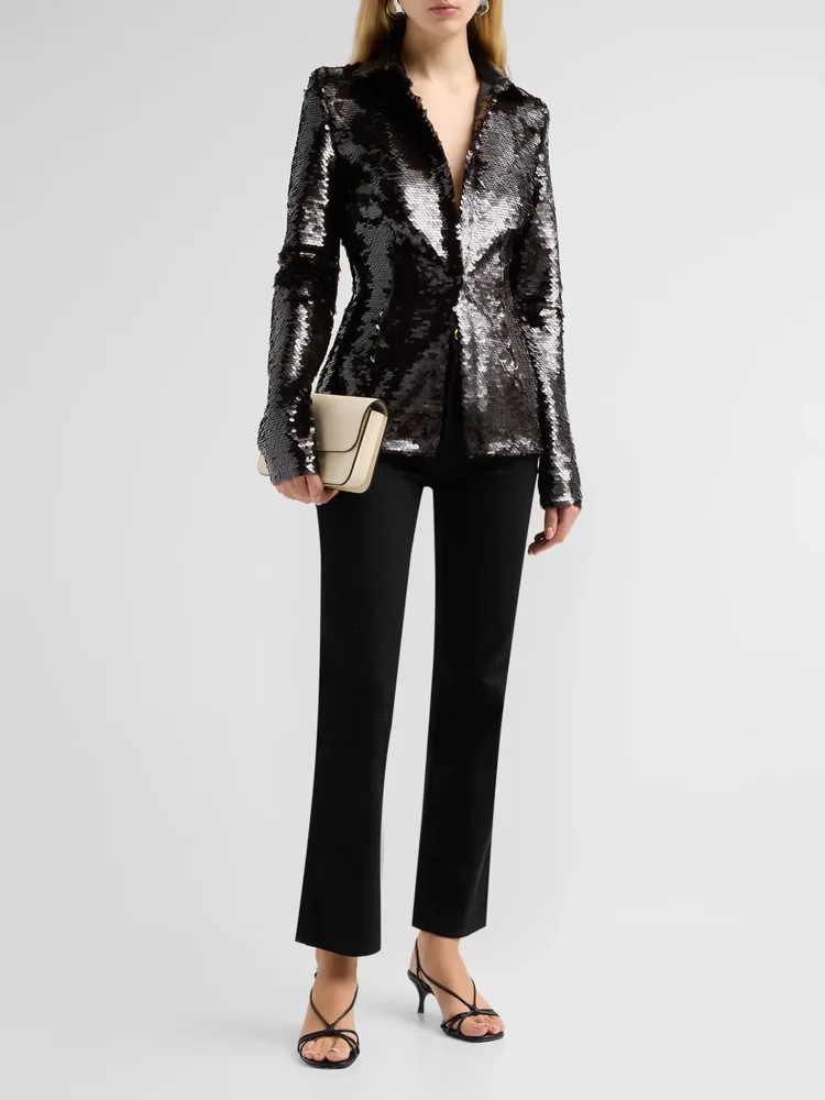 Sequin Button-Up Blouse