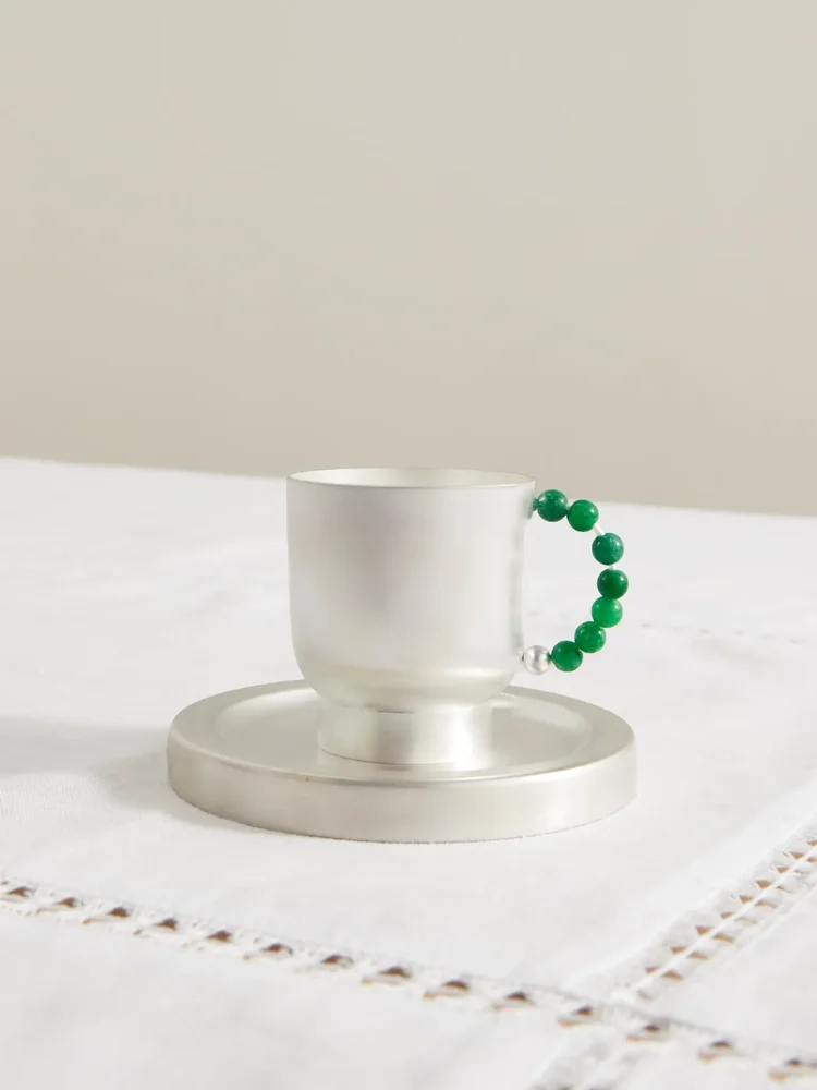Perlina silver-plated brass and quartz teacup and saucer set