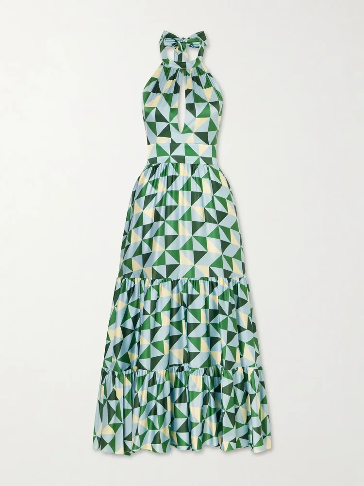 Anna printed silk-blend satin halterneck maxi dress