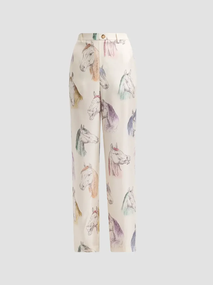 Horse Print Silk Trousers