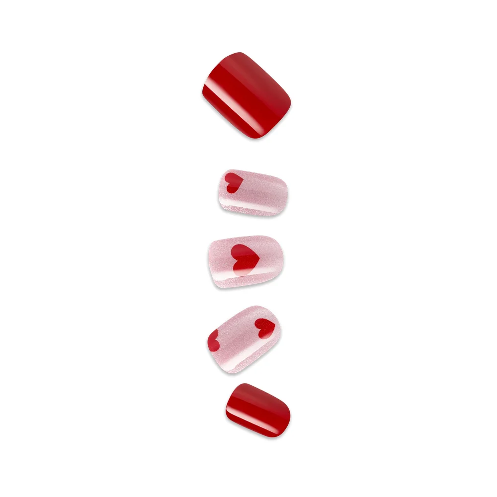 Impress Design No Glue Fake Press On Nails - Good 4 You | Design, Pink & Red, Short, Squoval, Manicure