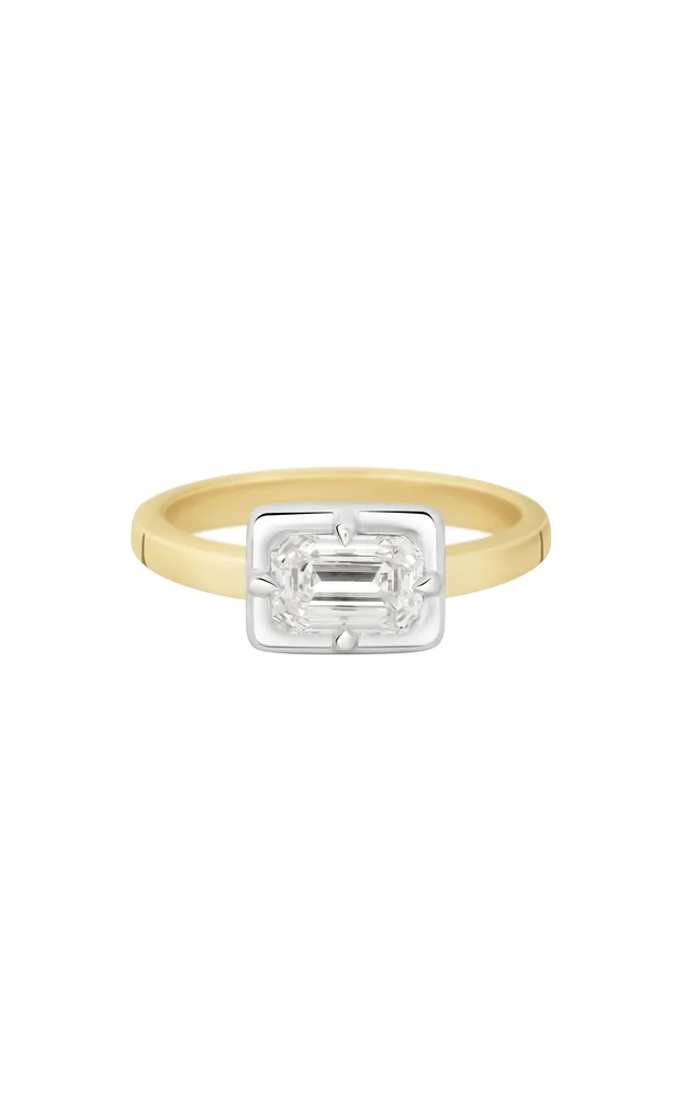 Emerald Cut 18K Yellow Gold Diamond Compass Ring