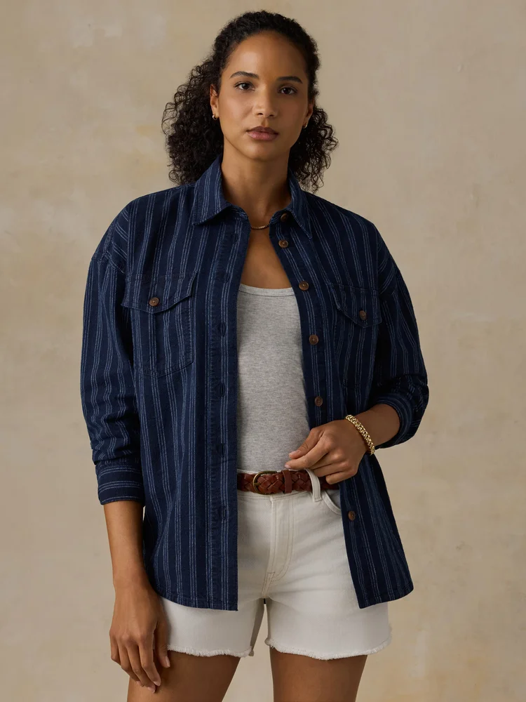 Cotton Hemp Overshirt, Indigo Wharf Stripe