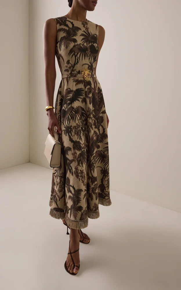 Palm-Print Midi Dress