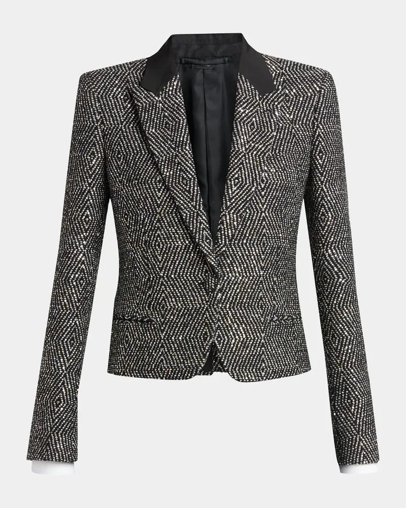 Sequined Wool Tweed Crop Single-Breasted Boyfriend Jacket