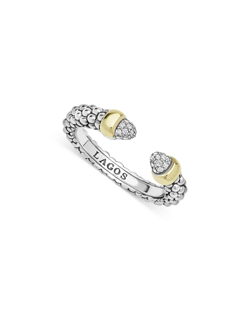 14K Yellow Gold & Sterling Silver Signature Caviar Diamond Stack Ring, 0.05 tcw